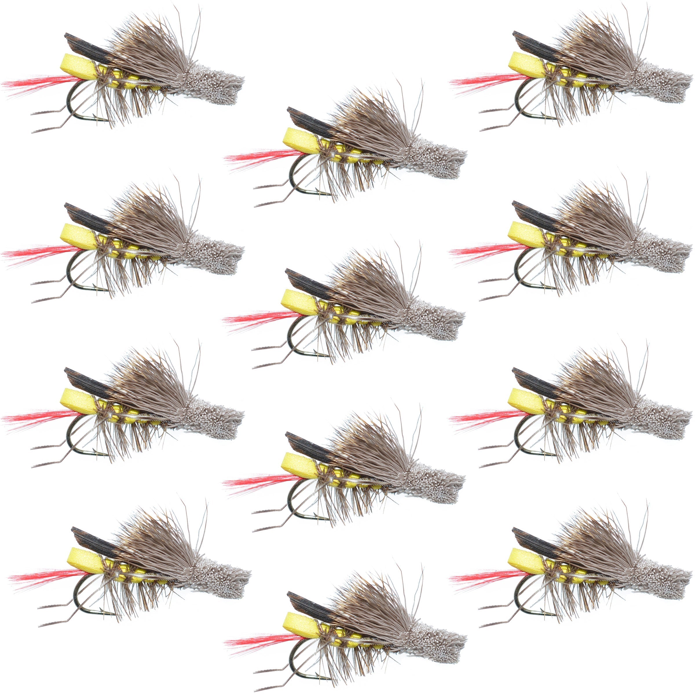 Daves Hopper Yellow Foam Body Grasshopper Fly - 1 Dozen Flies  Size 10