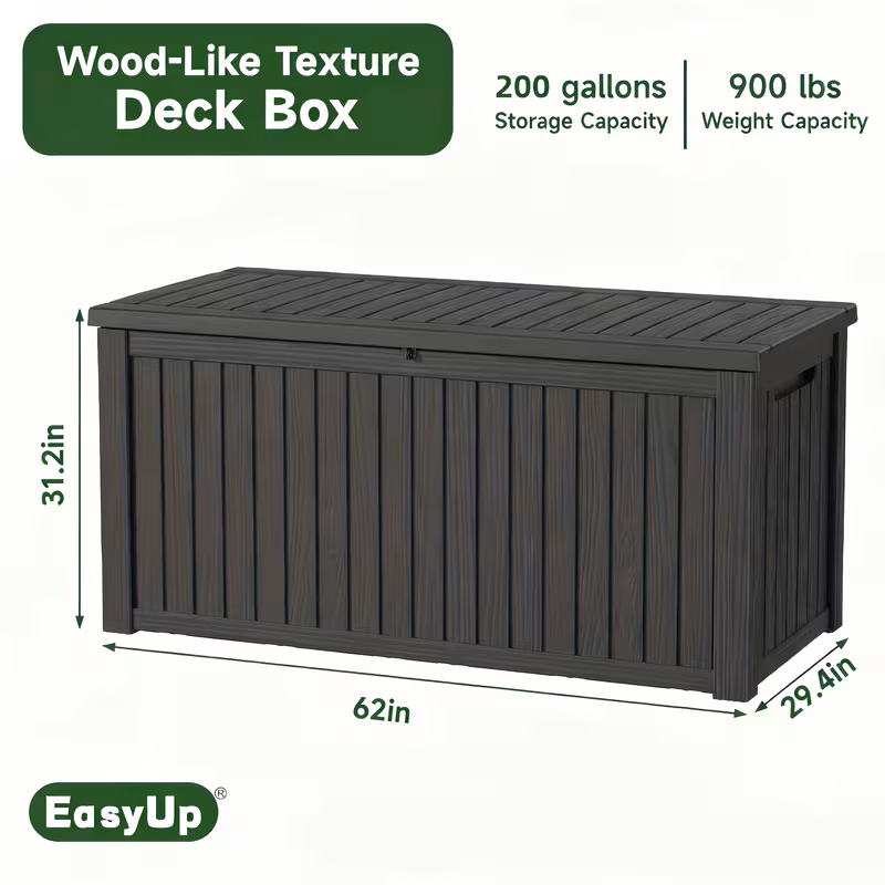 75 Gallonen Outdoor-Aufbewahrungsbox – wasserdichte Terrassenbox mit aufklappbarem Deckel, abschließbar und einfache Montage