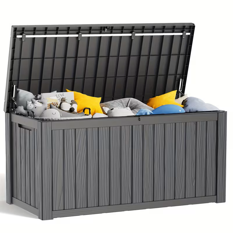 75 Gallonen Outdoor-Aufbewahrungsbox – wasserdichte Terrassenbox mit aufklappbarem Deckel, abschließbar und einfache Montage