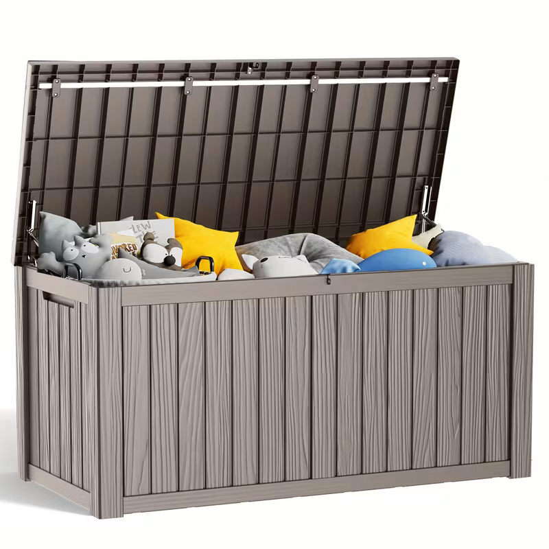 75 Gallonen Outdoor-Aufbewahrungsbox – wasserdichte Terrassenbox mit aufklappbarem Deckel, abschließbar und einfache Montage