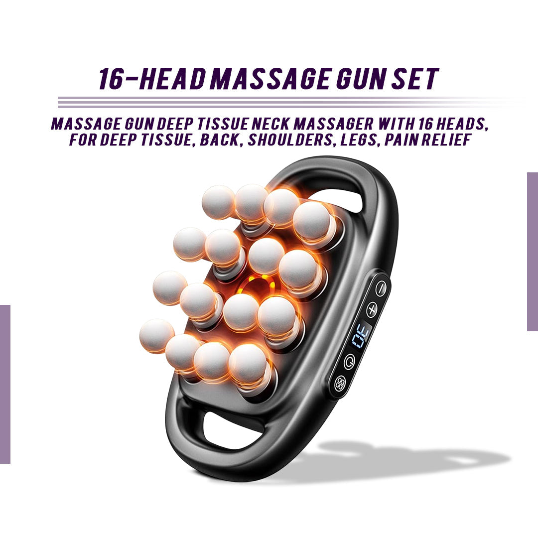 16-Kopf Massagepistole Tiefengewebe-Perkussionsmassagegerät zur Muskelentspannung & Regeneration