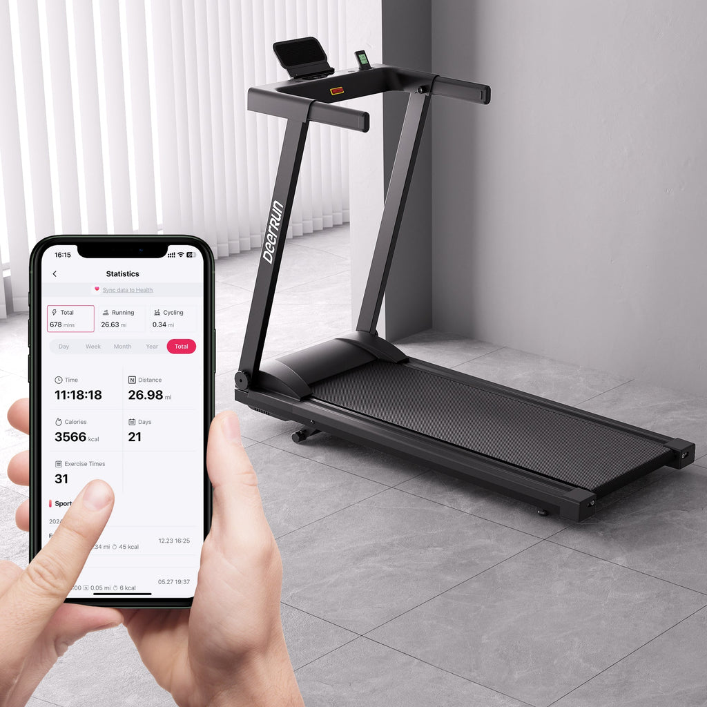 DeerRun Völlig Neues 2026 A1 Pro Move+ Intelligentes klappbares Laufband mit 6 % Steigung & NFC | 159 kg, 16 km/h, Schwarz