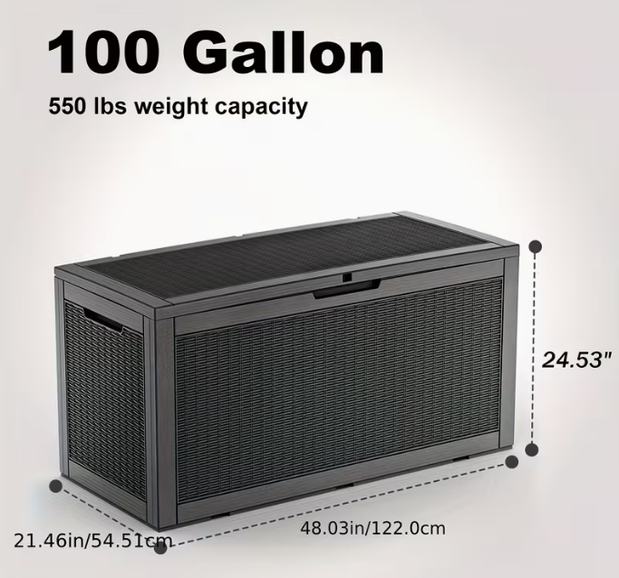 75 Gallonen Outdoor-Aufbewahrungsbox – wasserdichte Terrassenbox mit aufklappbarem Deckel, abschließbar und einfache Montage