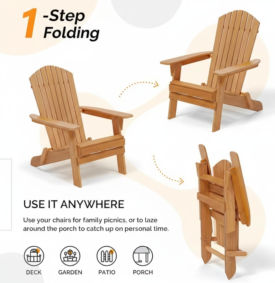 Klappbarer Adirondack-Stuhl – Outdoor Terrasse Hof Deck Strand Rasen