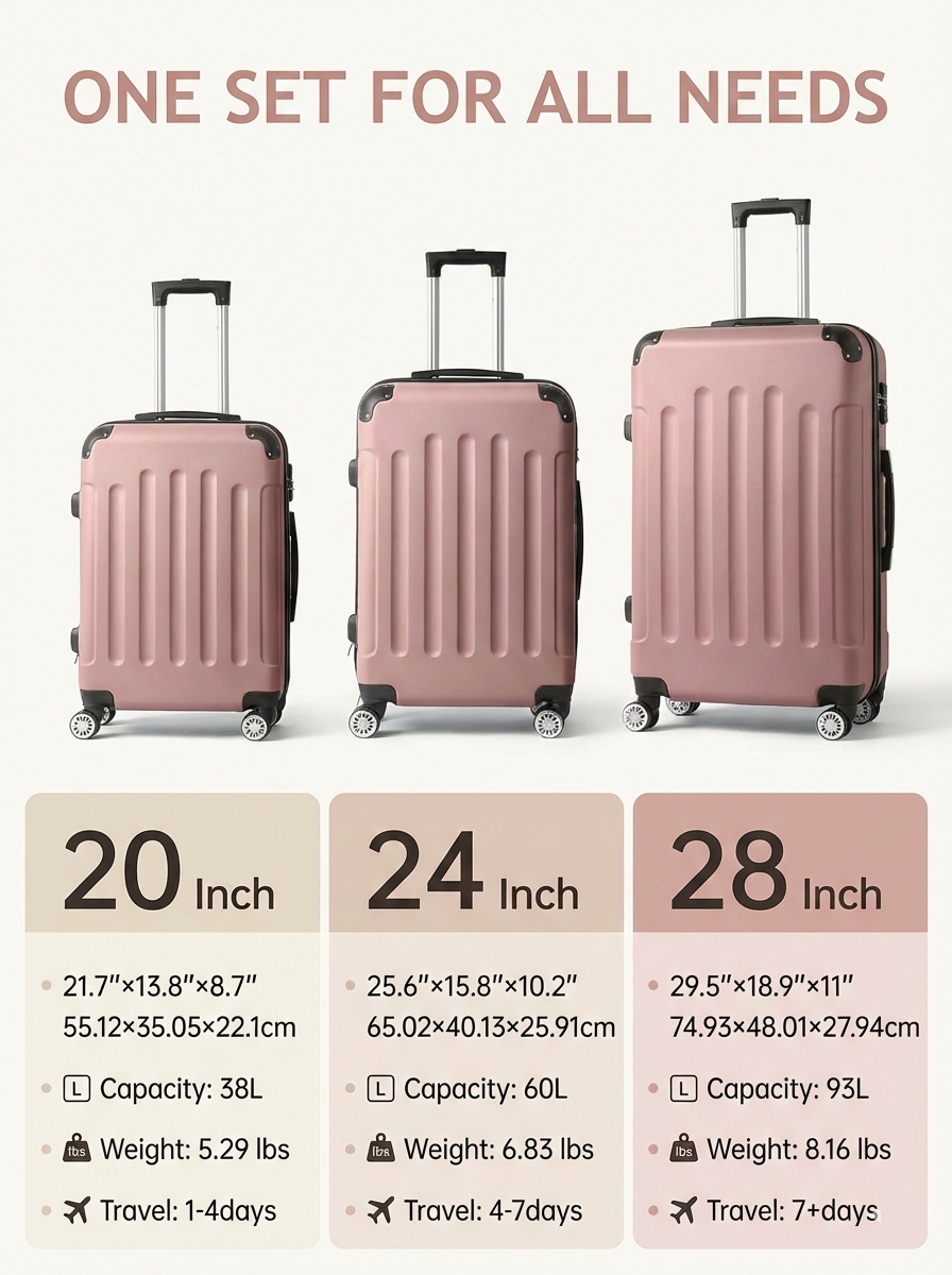 Mehrfarbig - 3-teiliges Koffer-Set 20/24/28 Zoll Hartschalen-Spinner mit TSA-Schloss