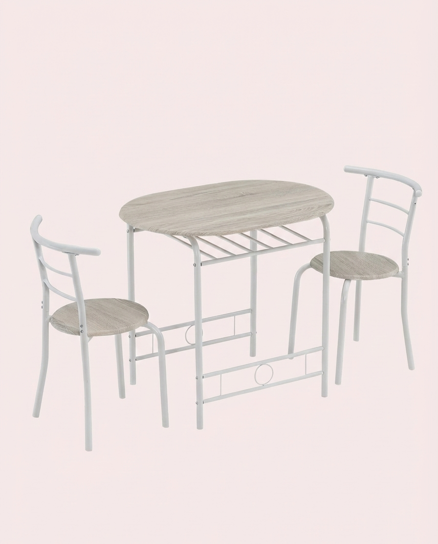 3-teiliges Esszimmer-Set für 2 – Minimalistischer Holztisch + 2 Stühle mit Metallrahmen