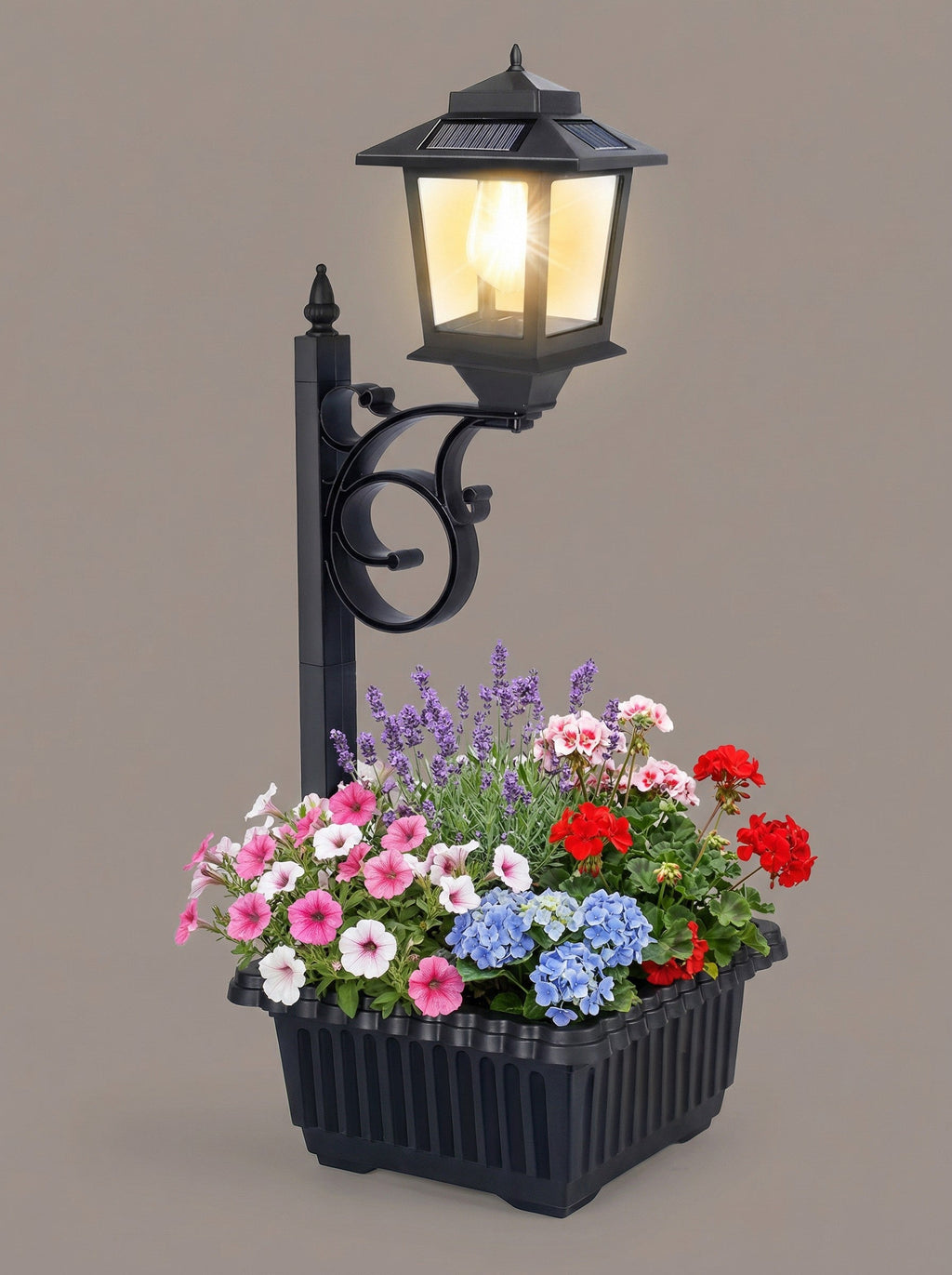 Solar-Laternenpfahl mit Blumentopf – Außenleuchte für Garten & Terrasse – Multipack