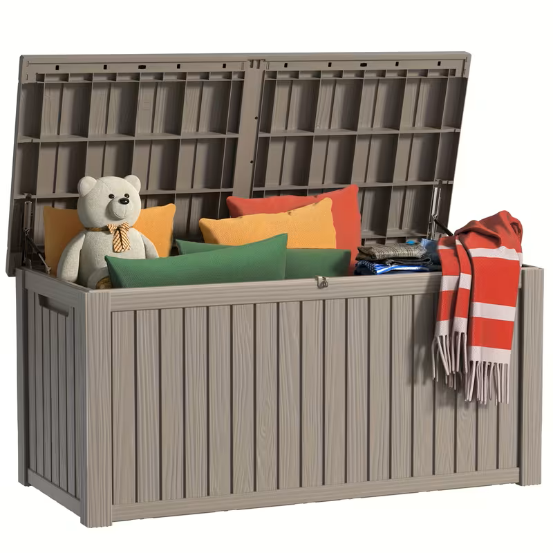 75 Gallonen Outdoor-Aufbewahrungsbox – wasserdichte Terrassenbox mit aufklappbarem Deckel, abschließbar und einfache Montage