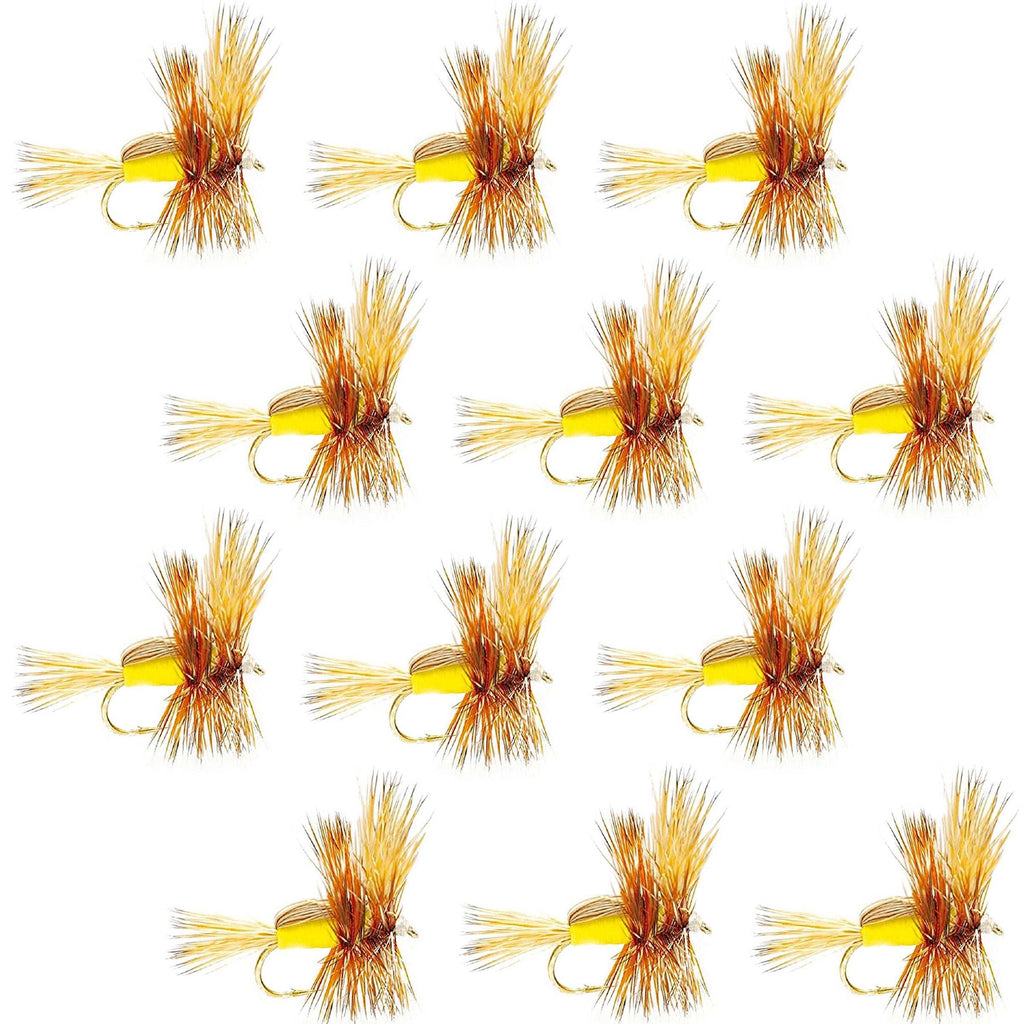 Widerhakenlose gelbe Humpy Classic Hair Wing Trockenfliege – 1 Dutzend Fliegen Hakengröße 12