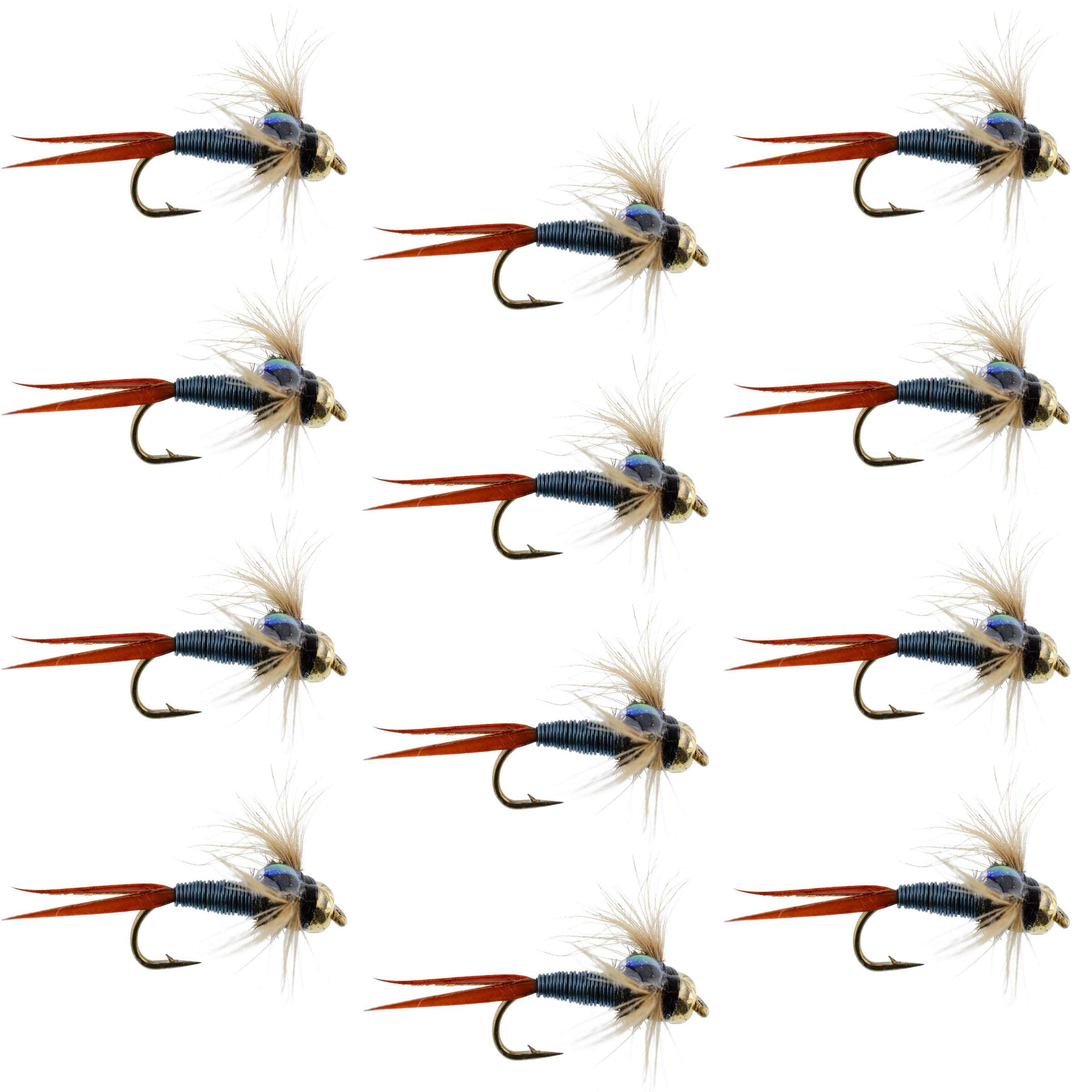 Bead Head Metallic Blue Copper John Nymphe – 1 Dutzend Fliegen – Hakengröße 12