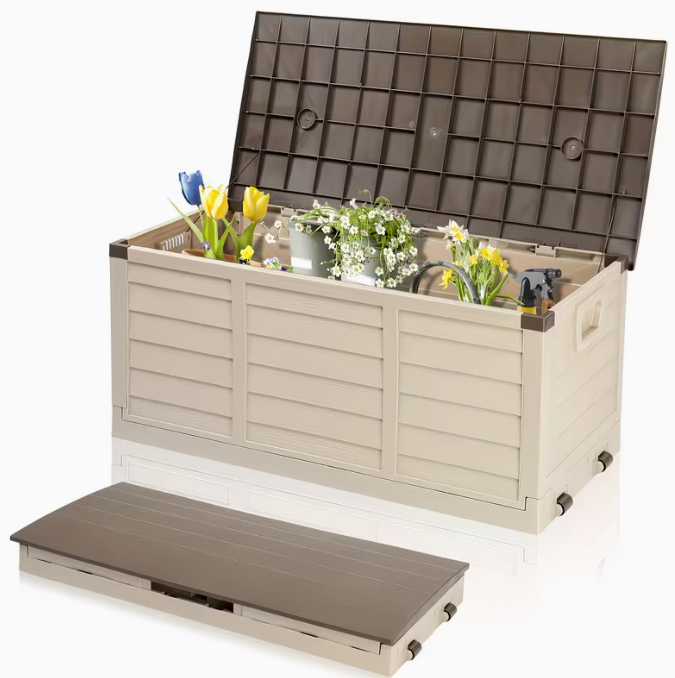 75 Gallonen Outdoor-Aufbewahrungsbox – wasserdichte Terrassenbox mit aufklappbarem Deckel, abschließbar und einfache Montage