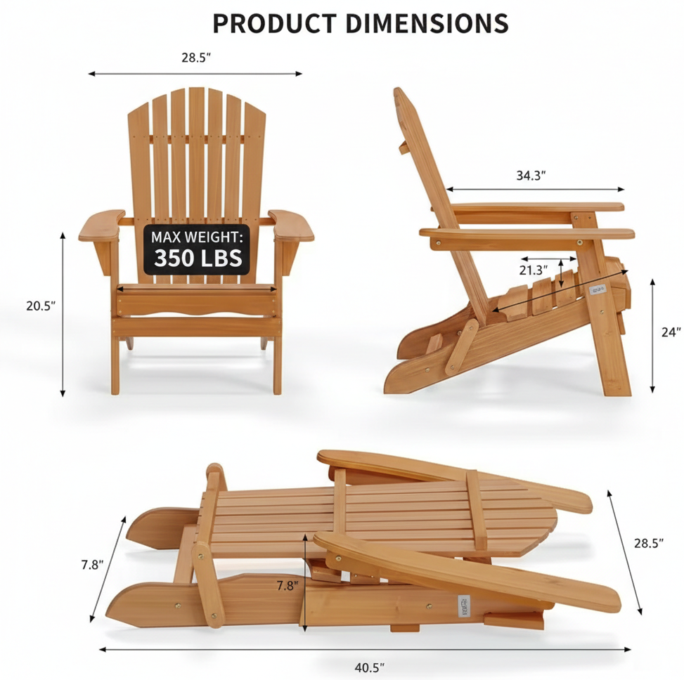 Klappbarer Adirondack-Stuhl – Outdoor Terrasse Hof Deck Strand Rasen
