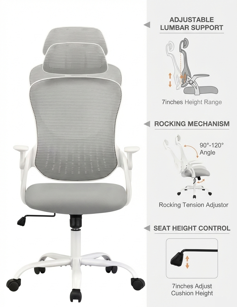Ergonomischer Bürostuhl mit Netzrückenlehne – Mehrfarbiger Hochlehner mit Lordosenstütze