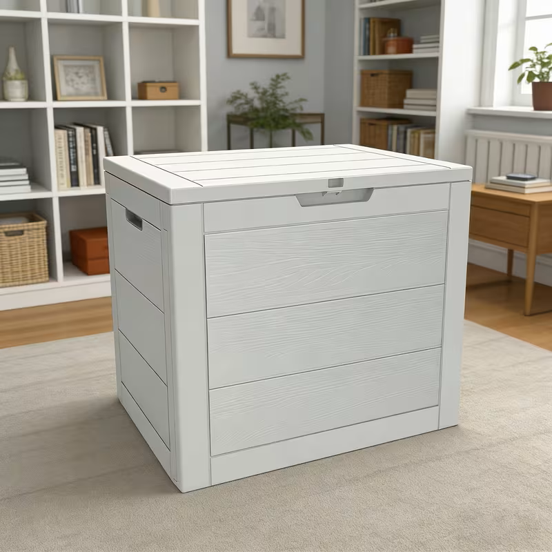 75 Gallonen Outdoor-Aufbewahrungsbox – wasserdichte Terrassenbox mit aufklappbarem Deckel, abschließbar und einfache Montage