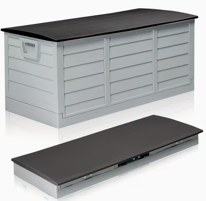 75 Gallonen Outdoor-Aufbewahrungsbox – wasserdichte Terrassenbox mit aufklappbarem Deckel, abschließbar und einfache Montage