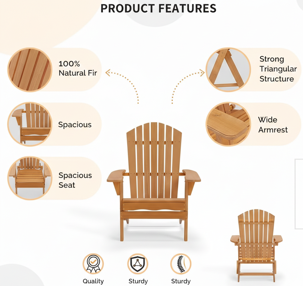 Klappbarer Adirondack-Stuhl – Outdoor Terrasse Hof Deck Strand Rasen