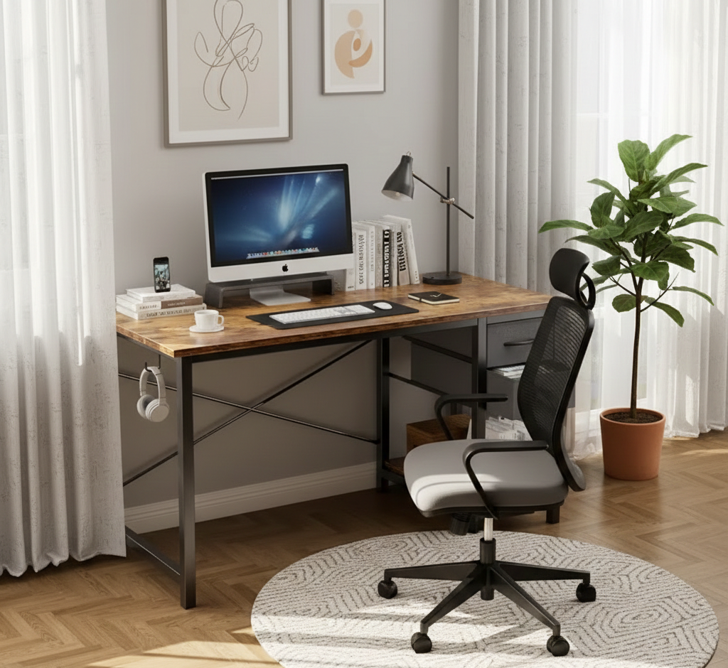 40/47 Zoll Computertisch mit Stoffschubladen, Moderner Home-Office-Tisch
