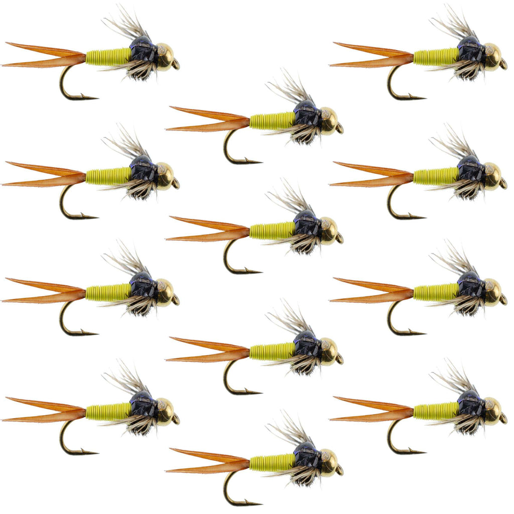 Bead Head Hot Yellow Copper John Nymphe 1 Dutzend Fliegen - Hakengröße 10