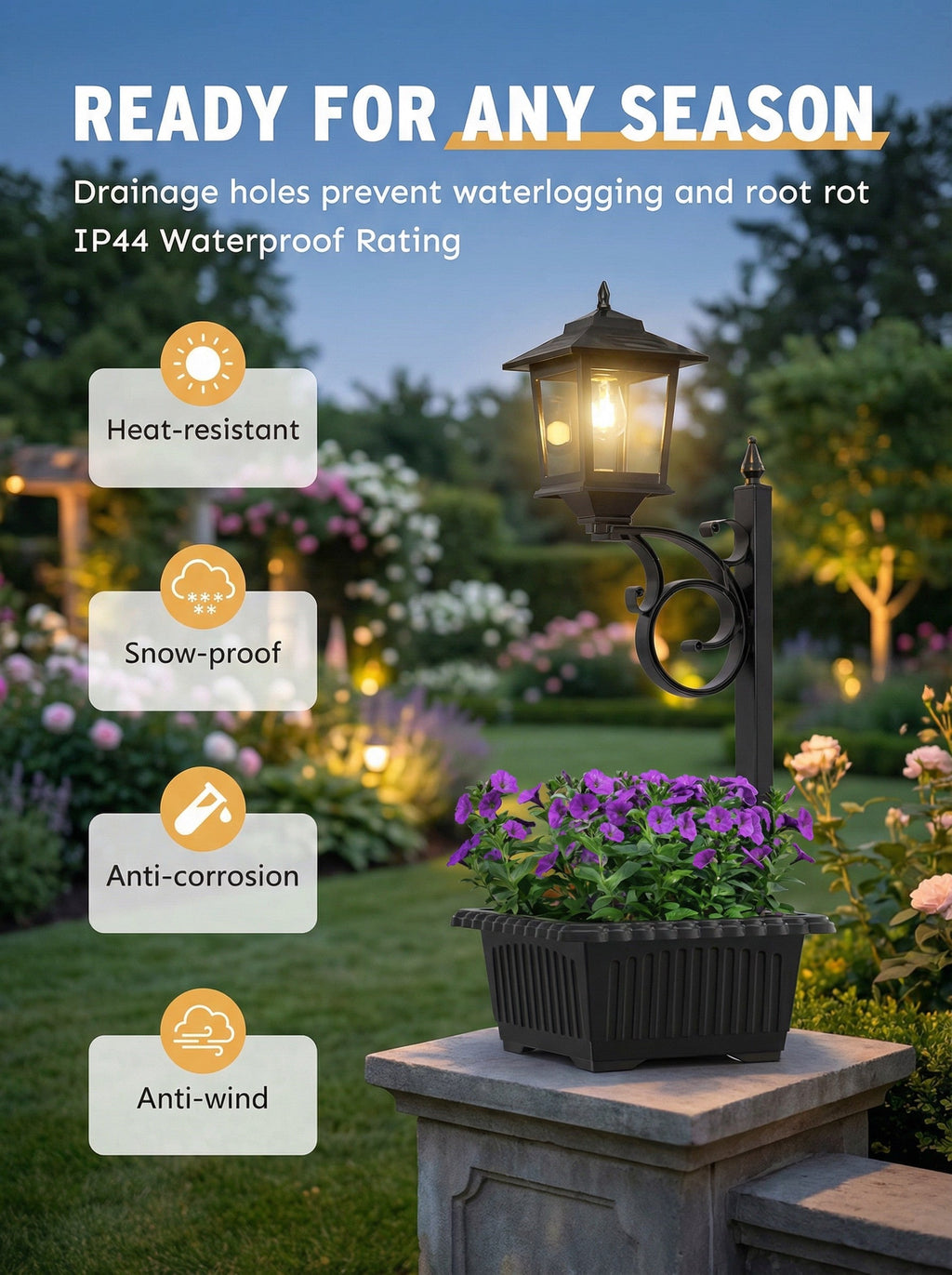 Solar-Laternenpfahl mit Blumentopf – Außenleuchte für Garten & Terrasse – Multipack
