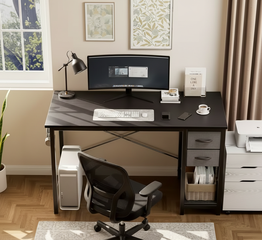 40/47 Zoll Computertisch mit Stoffschubladen, Moderner Home-Office-Tisch