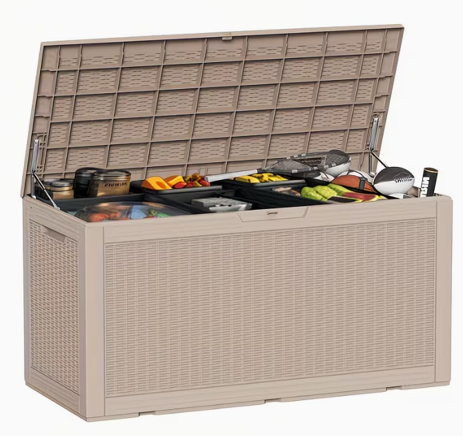 75 Gallonen Outdoor-Aufbewahrungsbox – wasserdichte Terrassenbox mit aufklappbarem Deckel, abschließbar und einfache Montage