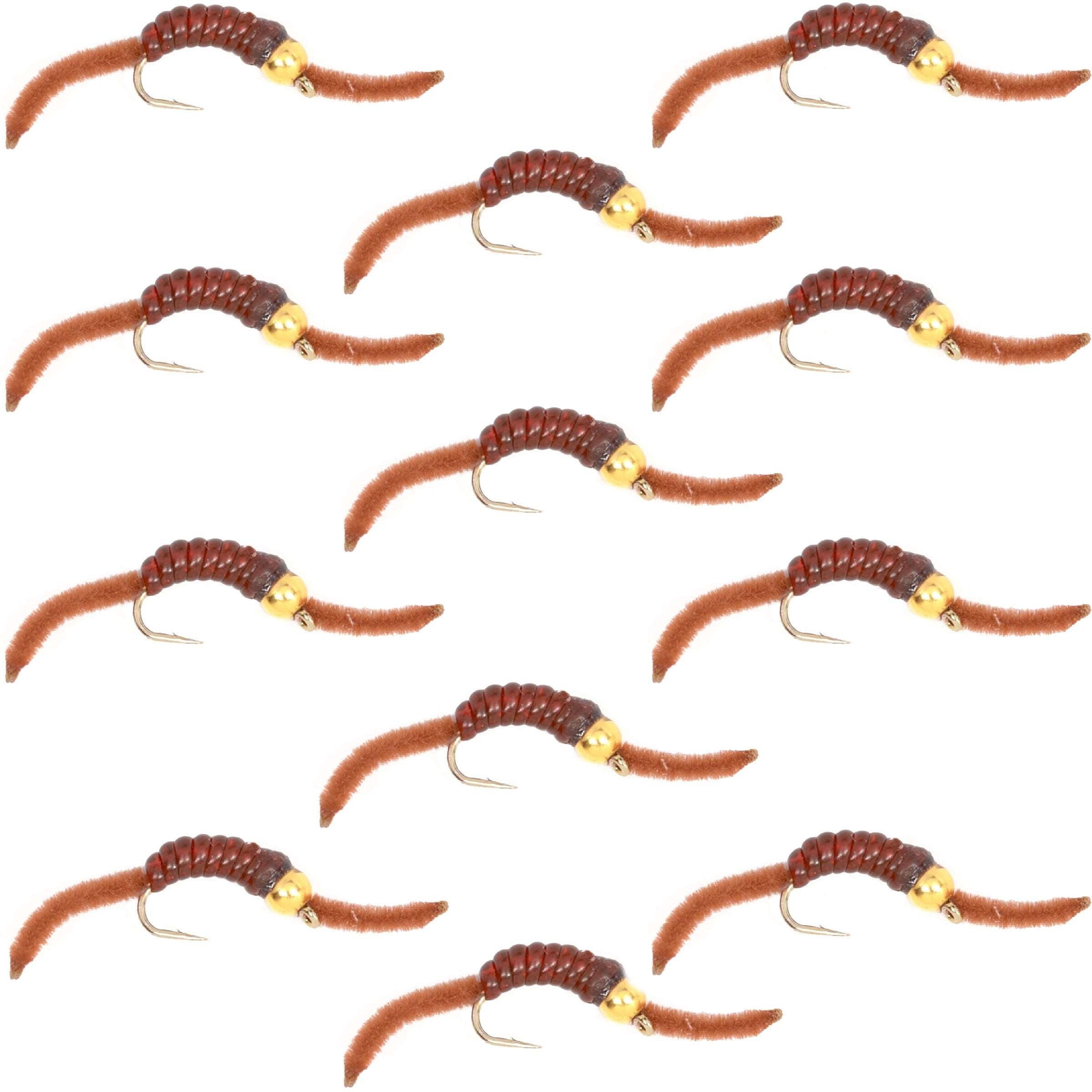 San Juan Bead Head Power Worm Brown V-Rib – 1 Dutzend Hakengröße 12