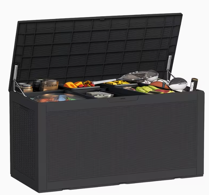 75 Gallonen Outdoor-Aufbewahrungsbox – wasserdichte Terrassenbox mit aufklappbarem Deckel, abschließbar und einfache Montage