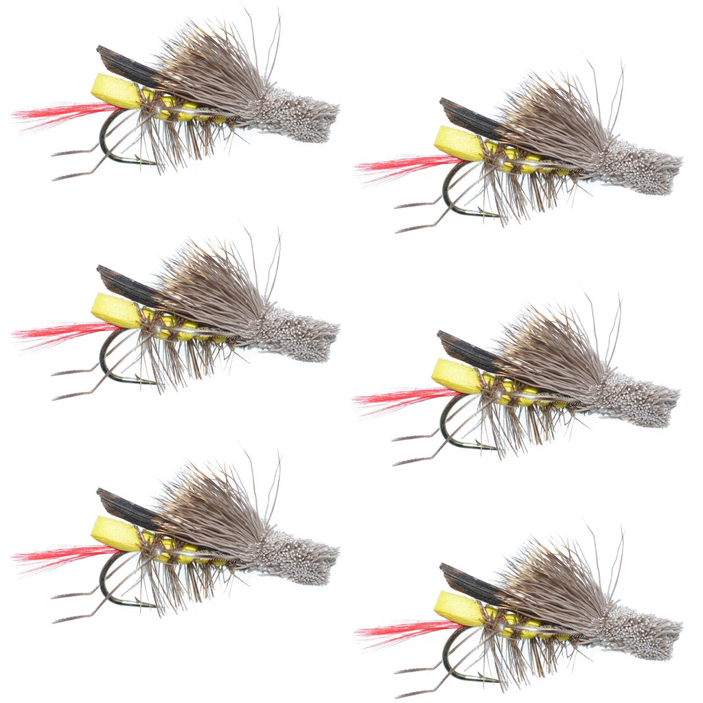 Daves Hopper Yellow Foam Body Grasshopper Fly - 6 Flies Hook Size 8