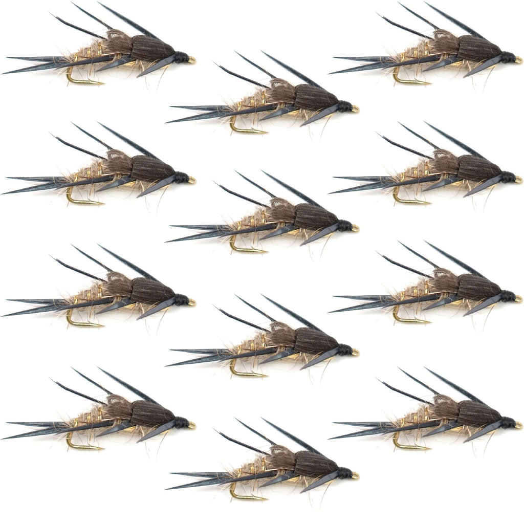 Double Bead Gold Ribbed Hare's Ear Nymph Fliegen zum Fliegenfischen – Nassfliege für Forelle und Barsch – 1 Dutzend Fliegen Hakengröße 12
