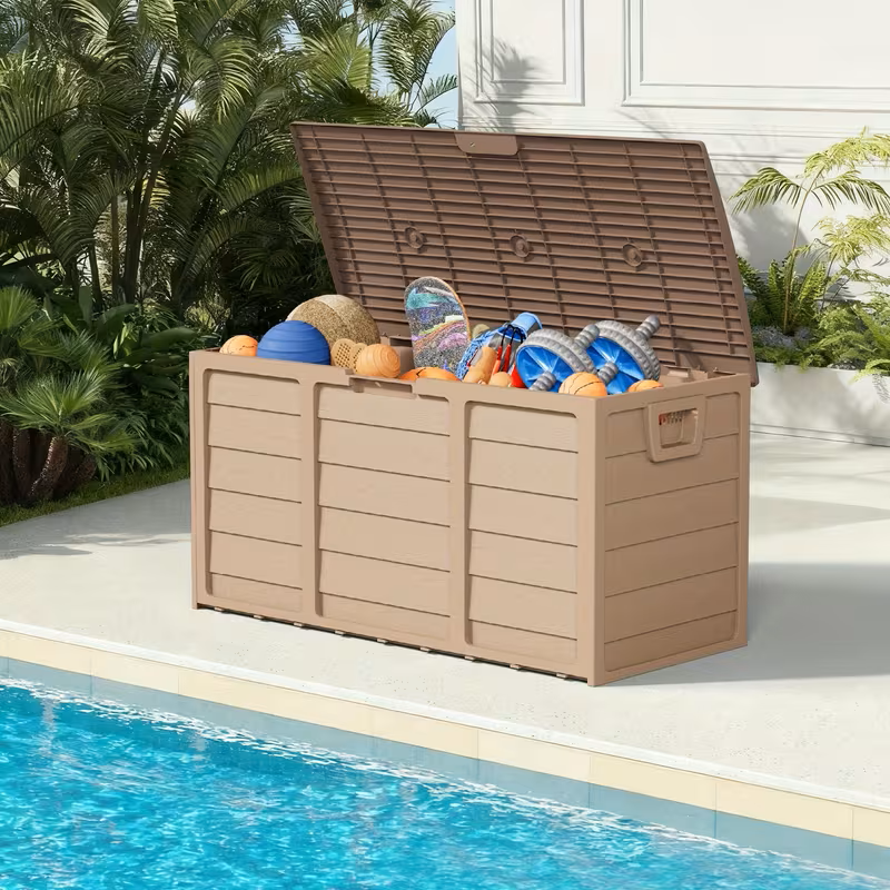 75 Gallonen Outdoor-Aufbewahrungsbox – wasserdichte Terrassenbox mit aufklappbarem Deckel, abschließbar und einfache Montage