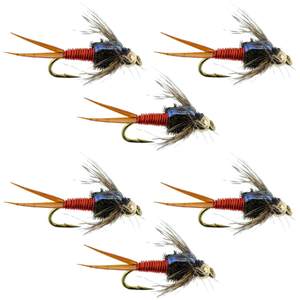 Bead Head Hot Orange Copper John Nymphe – 6 Fliegen zum Fliegenfischen – Hakengröße 12