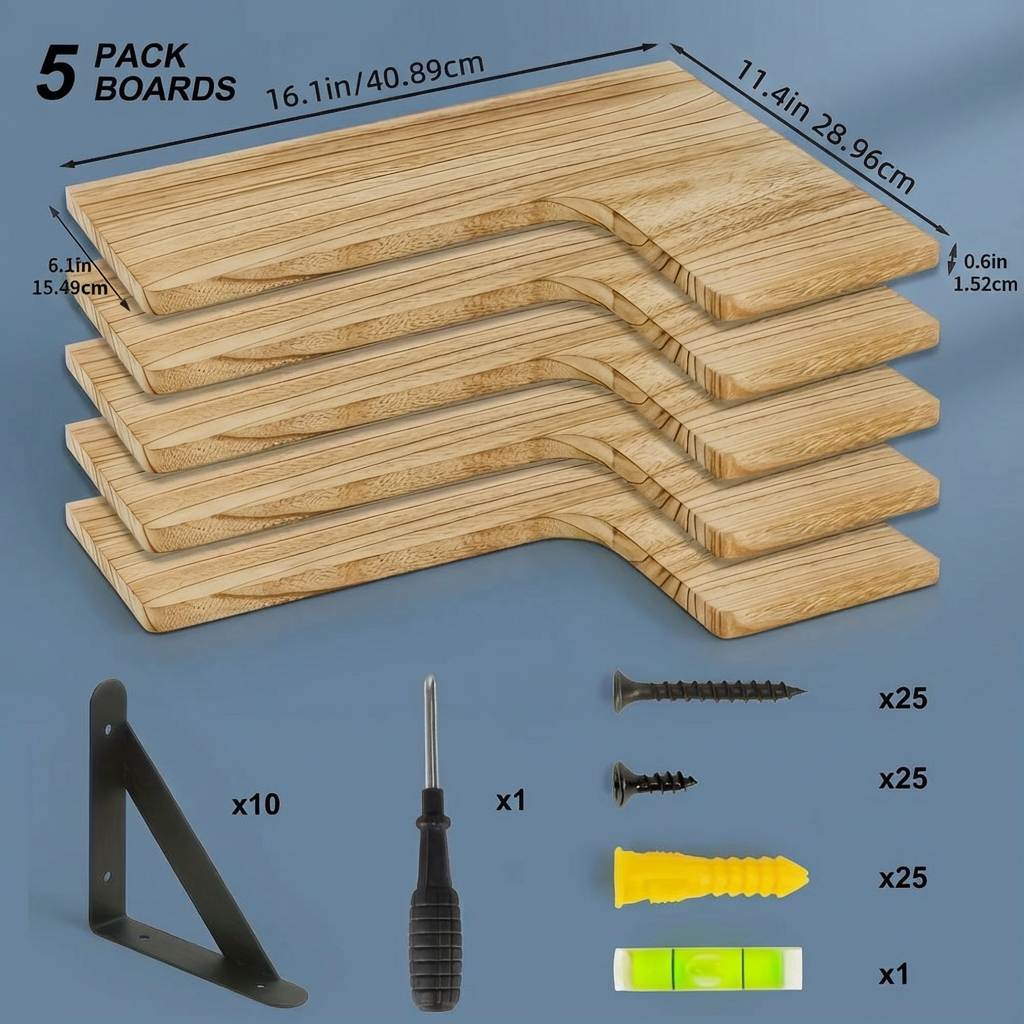 Rustikale schwebende Eckregale 5er-Set – Wandregale aus Holz