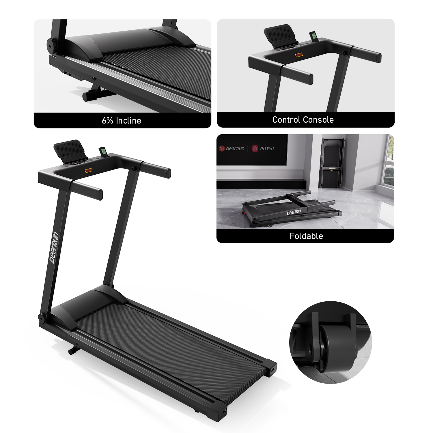 DeerRun Völlig Neues 2026 A1 Pro Move+ Intelligentes klappbares Laufband mit 6 % Steigung & NFC | 159 kg, 16 km/h, Schwarz
