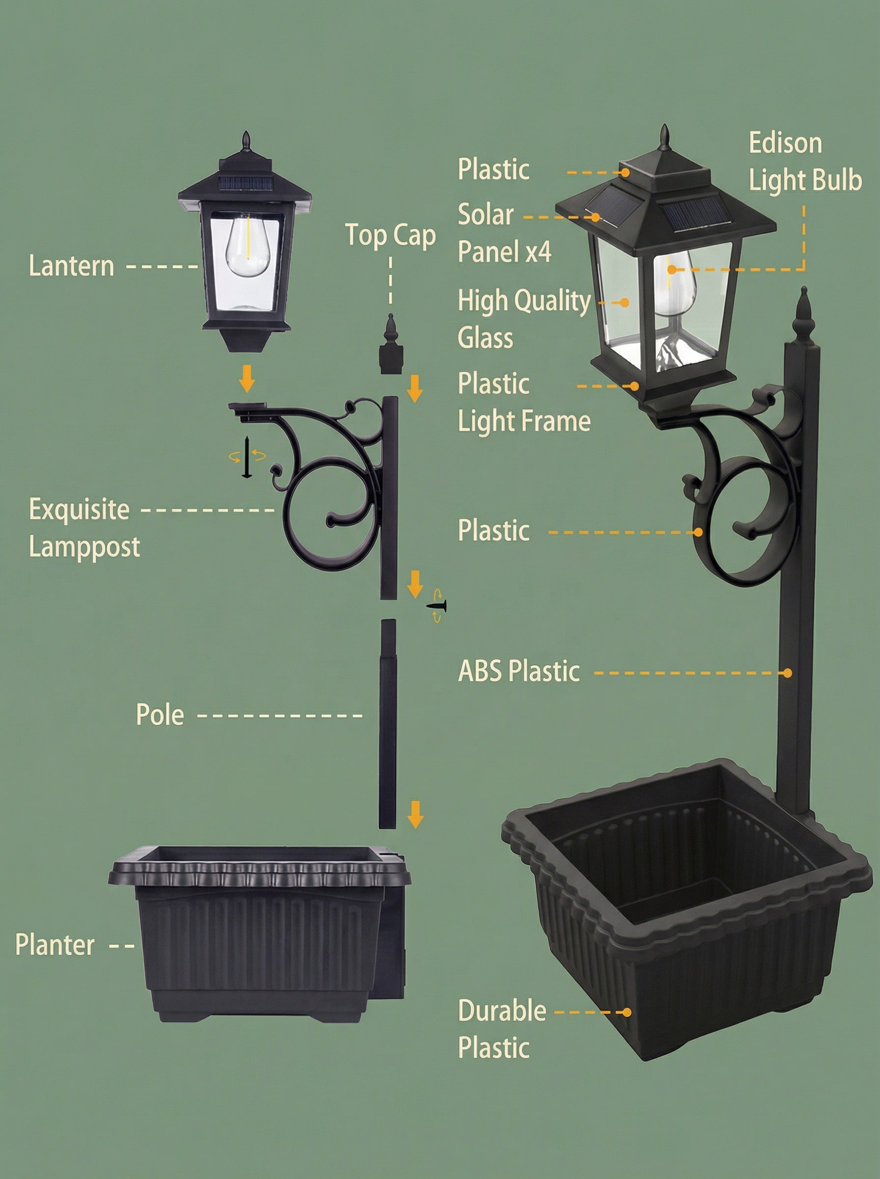 Solar-Laternenpfahl mit Blumentopf – Außenleuchte für Garten & Terrasse – Multipack
