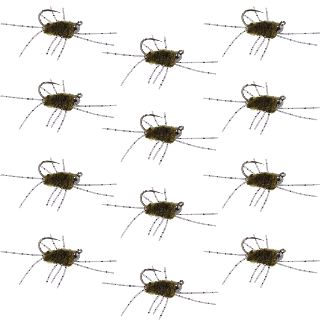 Widerhakenlose Pats Rubber Legs Tungsten Jig Dunkeloliv Euro Nymphe 12 Fliegen #6