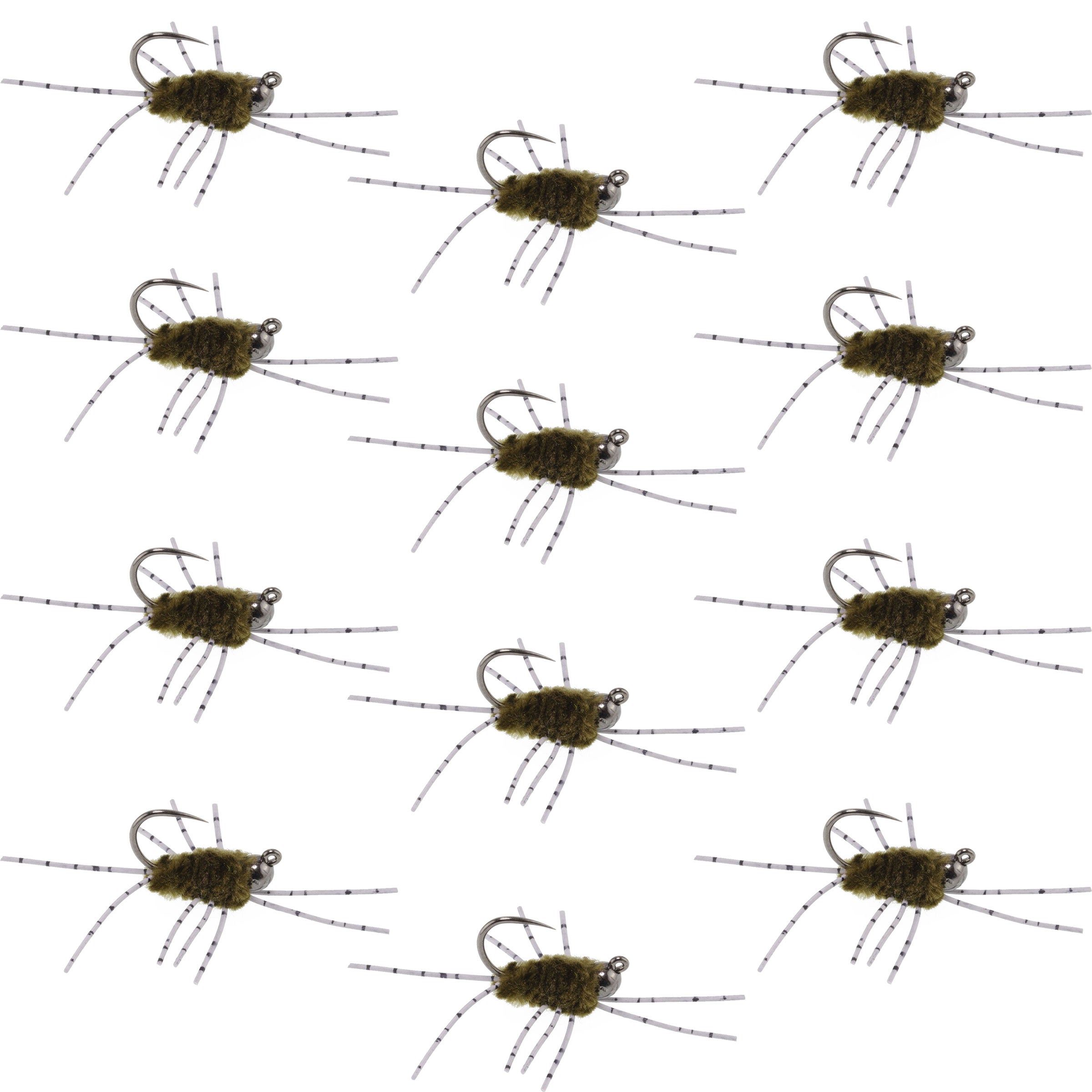 Widerhakenlose Pats Rubber Legs Tungsten Jig Dunkeloliv Euro Nymphe 12 Fliegen #6