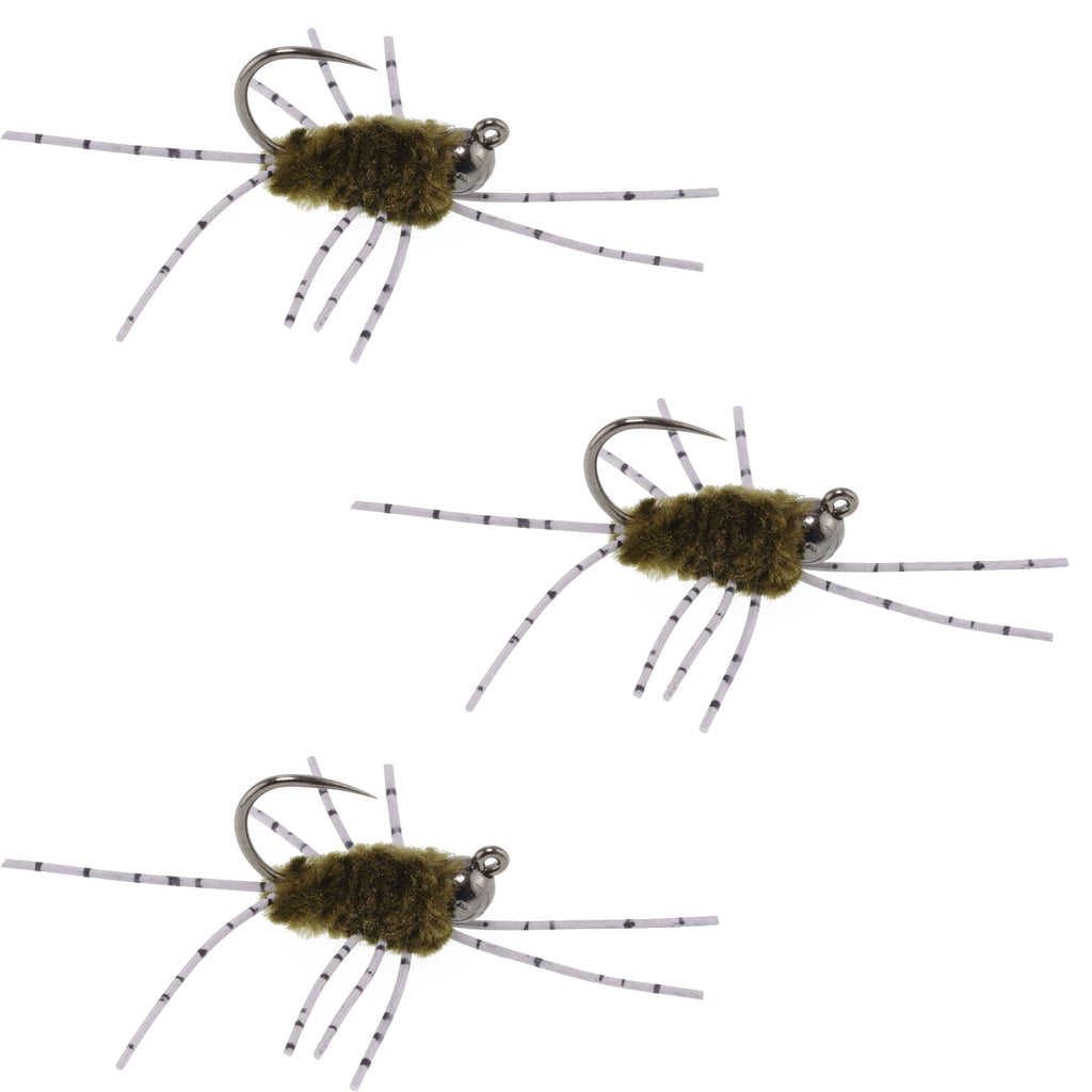 3 Pack Pat's Rubber Legs Tungsten Jigged Dark Olive Euro Nymph Size 6