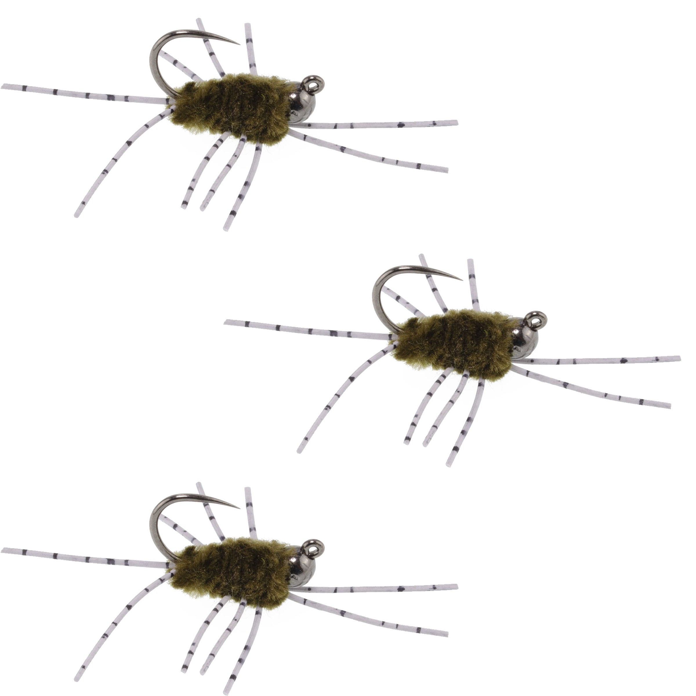 3 Pack Pat's Rubber Legs Tungsten Jigged Dark Olive Euro Nymph Size 6
