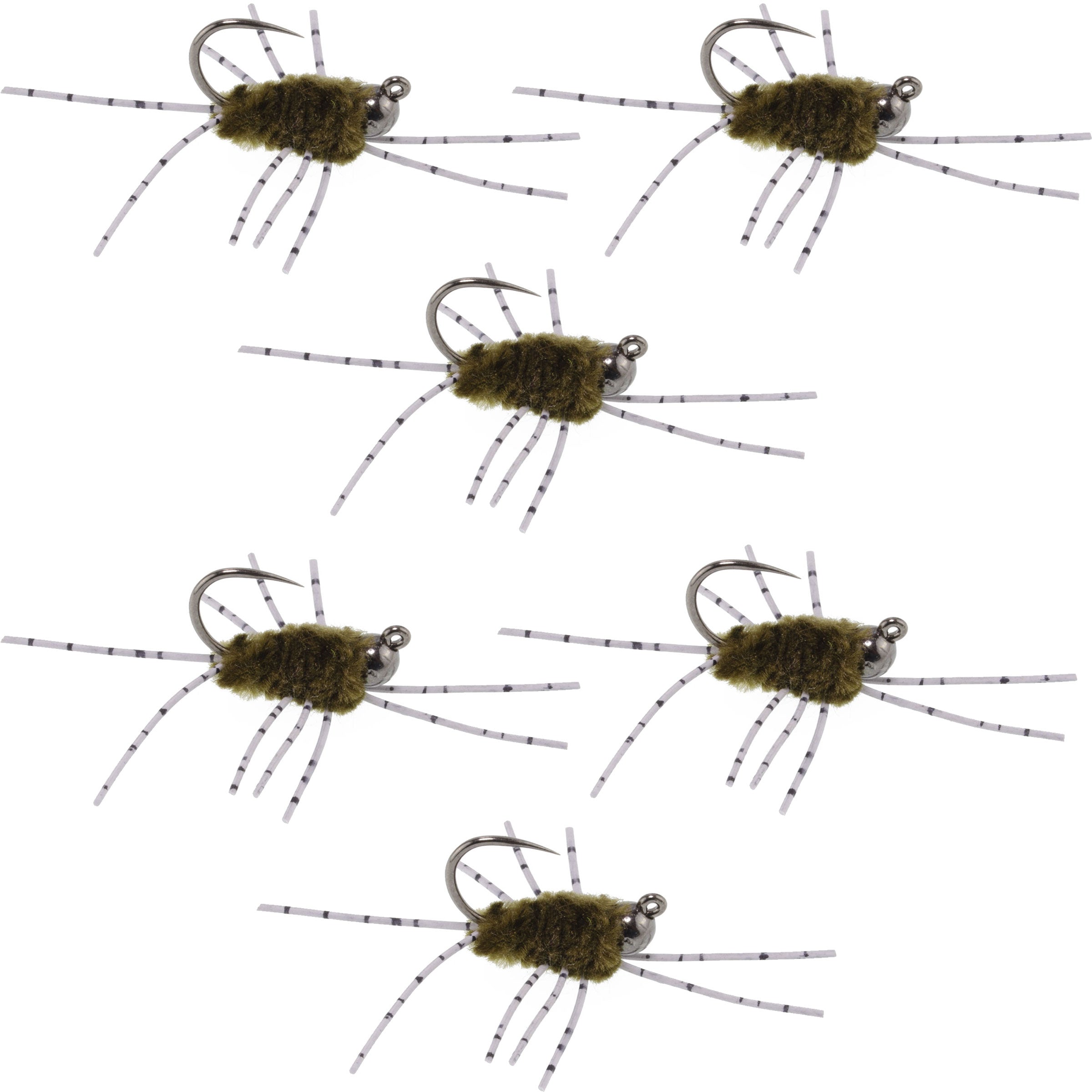 Barbless Pat's Rubber Legs Tungsten Jig Dark Olive Euro Nymph 6 Flies #6