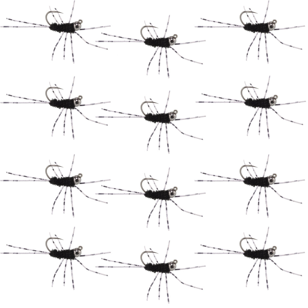 Widerhakenlose Pats Rubber Legs Tungsten Jig Black Euro Nymph 12 Fliegen #6