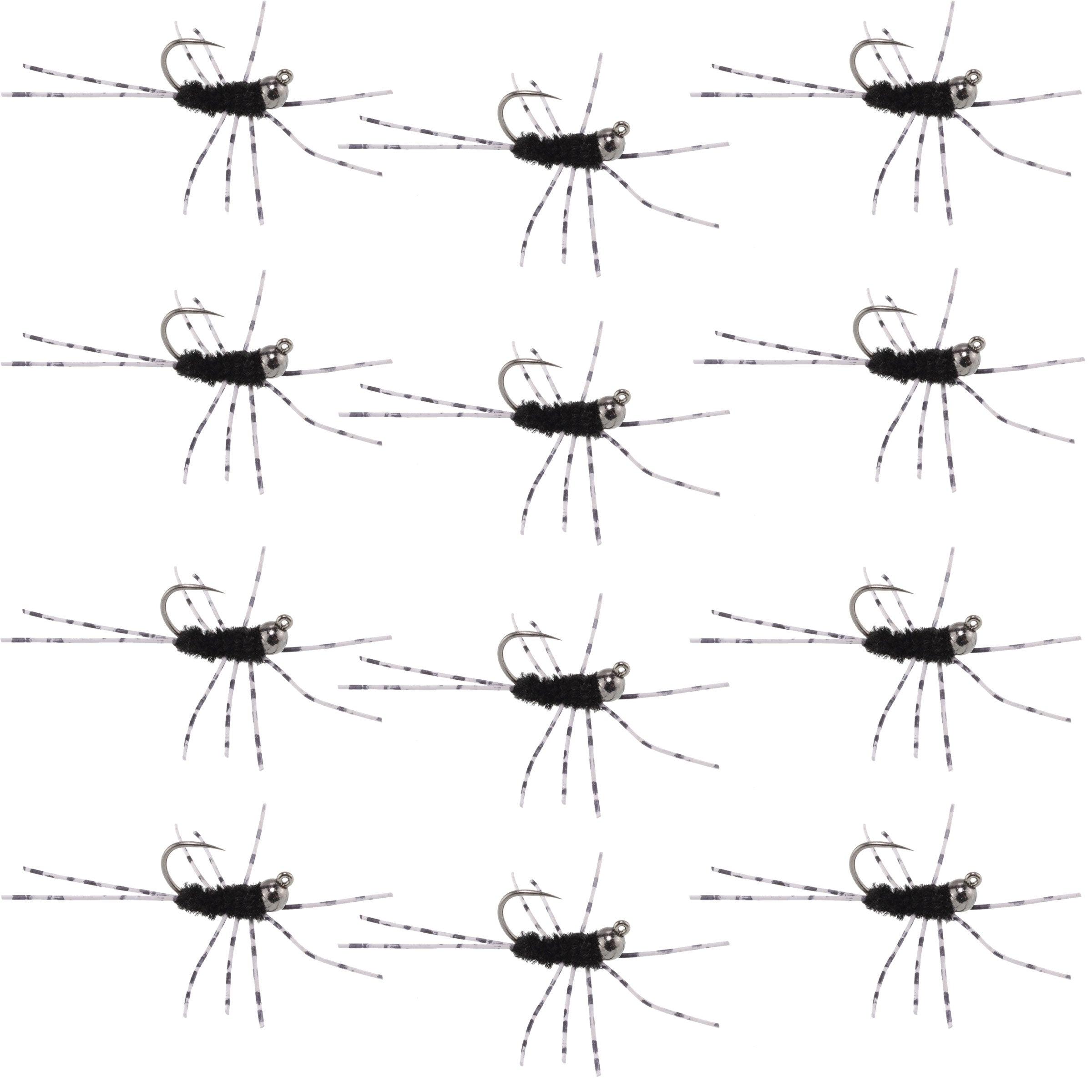 Widerhakenlose Pats Rubber Legs Tungsten Jig Black Euro Nymph 12 Fliegen #6