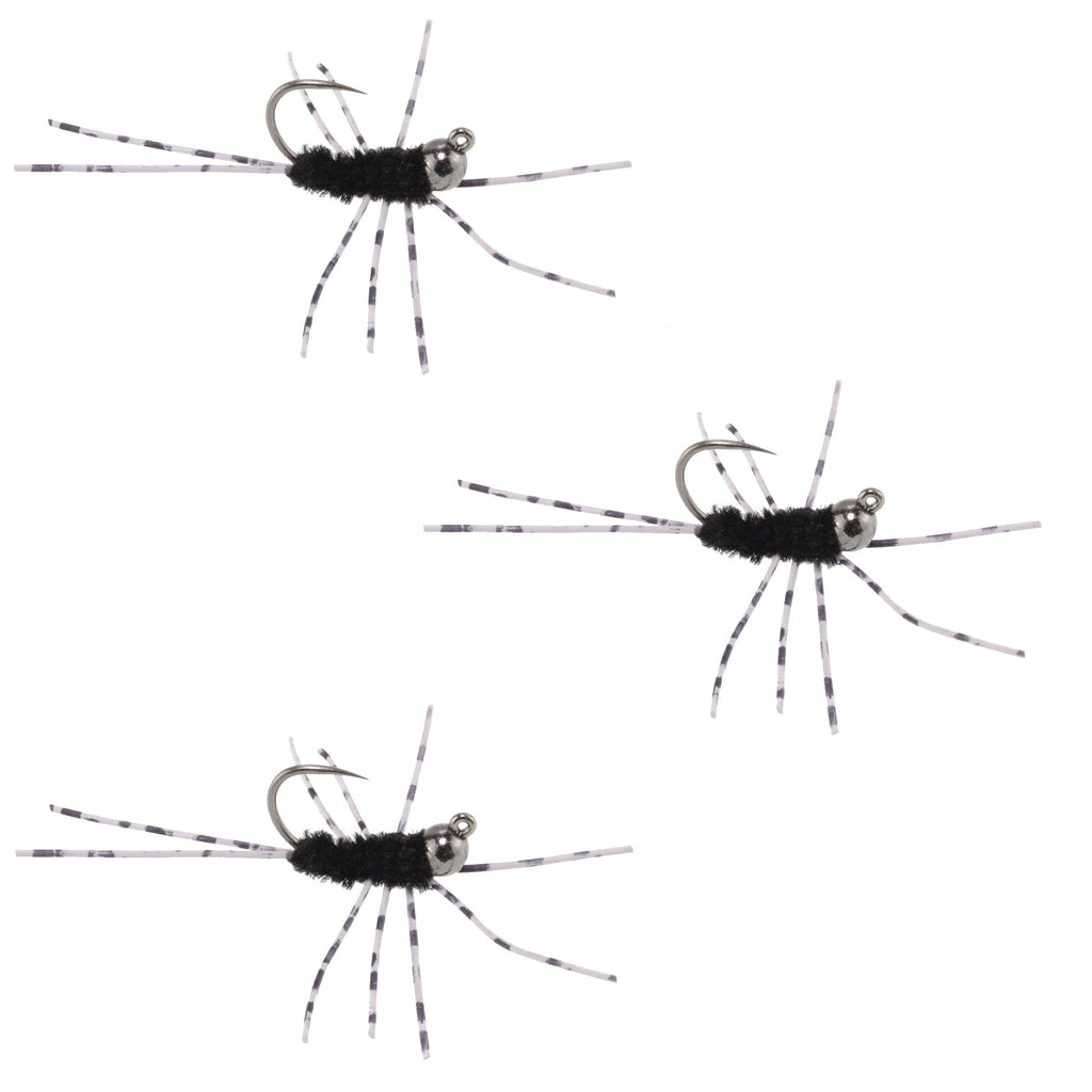 3er-Pack Pat's Rubber Legs Tungsten Jigged Black Euro Nymph Größe 6