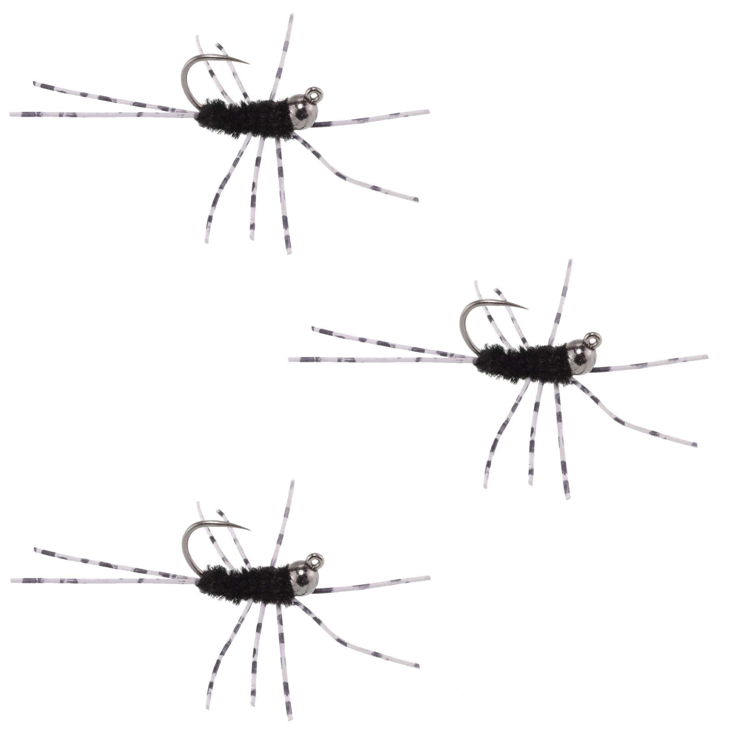 3er-Pack Pat's Rubber Legs Tungsten Jigged Black Euro Nymph Größe 6