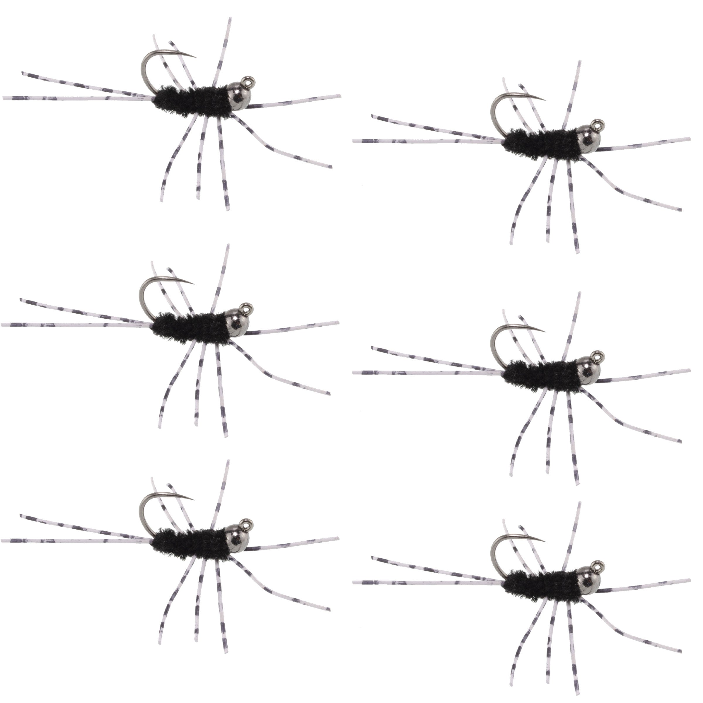 Barbless Pat's Rubber Legs Tungsten Bead Jig Black Euro Nymph 6 Flies #6