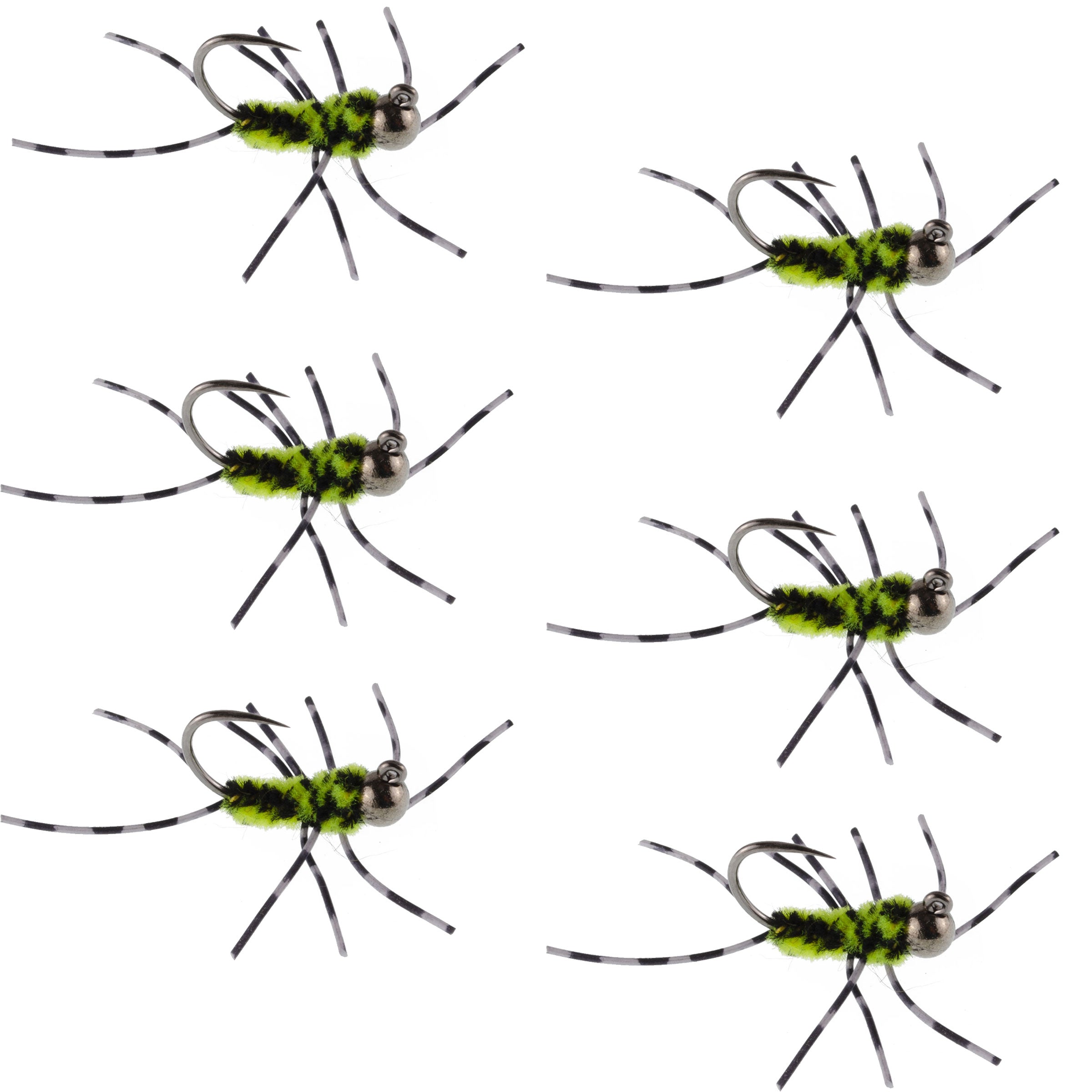 Widerhakenlos Pat's Rubber Legs Tungsten Black/Chartreuse Euro Nymphe 6 Fliegen #6
