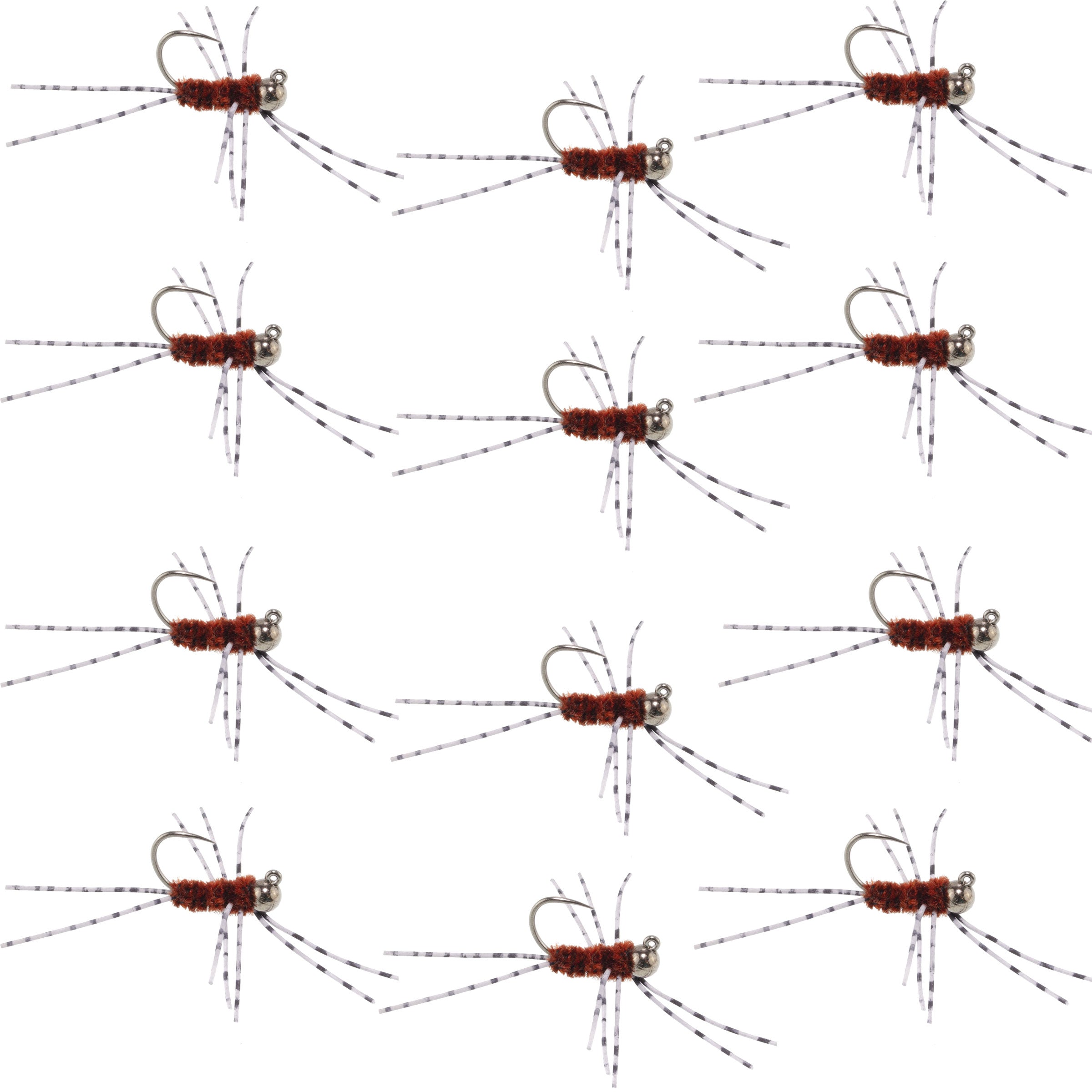 Barbless Pats Rubber Legs Tungsten Jig Brown Euro Nymph 12 Flies #6