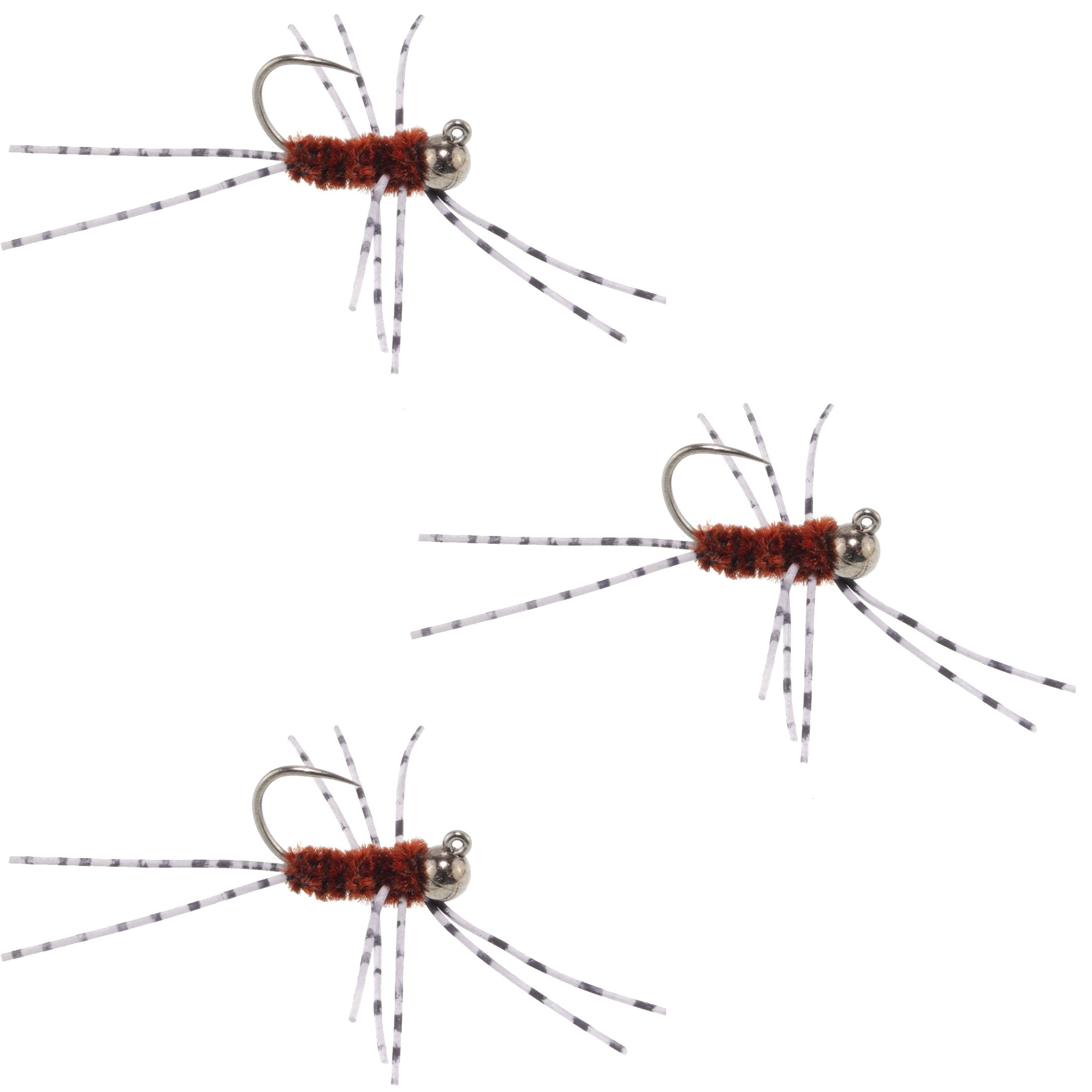 3er-Pack Pat's Rubber Legs Tungsten Jigged Brown Euro Nymph Größe 6