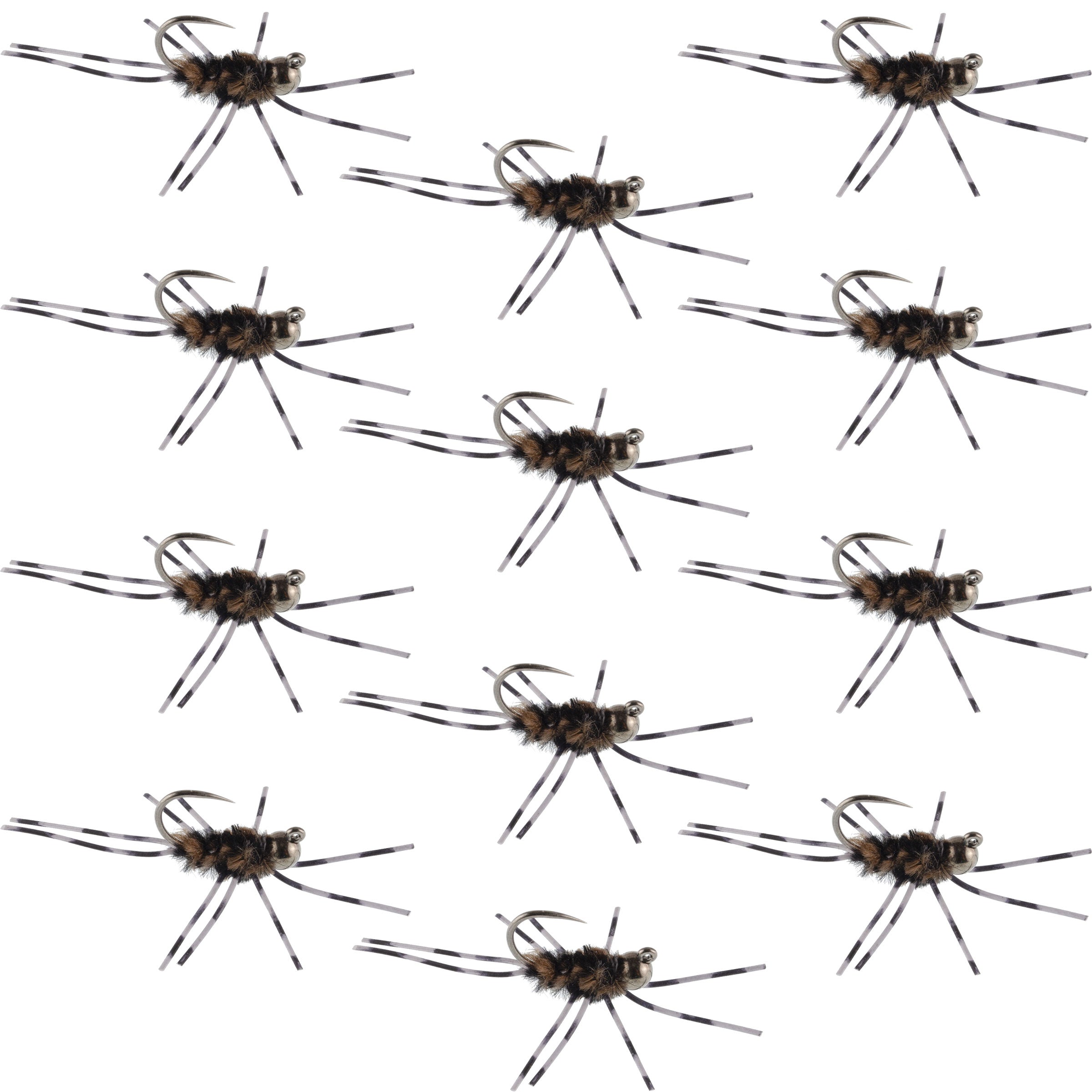 Barbless Pats Rubber Legs Tungsten Coffee/Black Euro Nymph 12 Flies #6