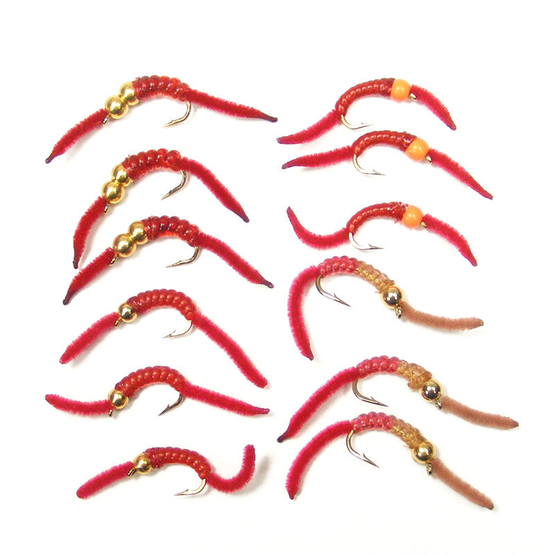 San Juan Worm Power Bead Assortment 12 Flies Size 10