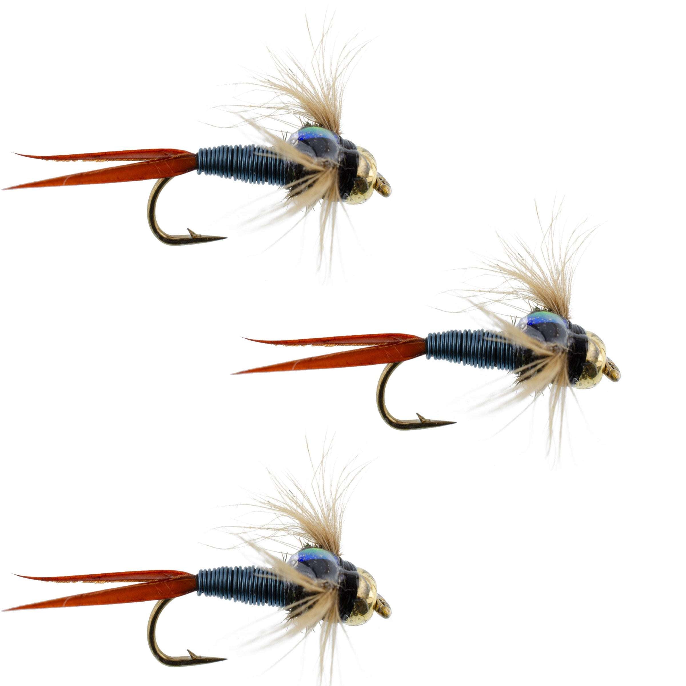 3er-Pack Bead Head Metallic Blue Copper John Nymphe – Fliegen zum Fliegenfischen – Hakengröße 14